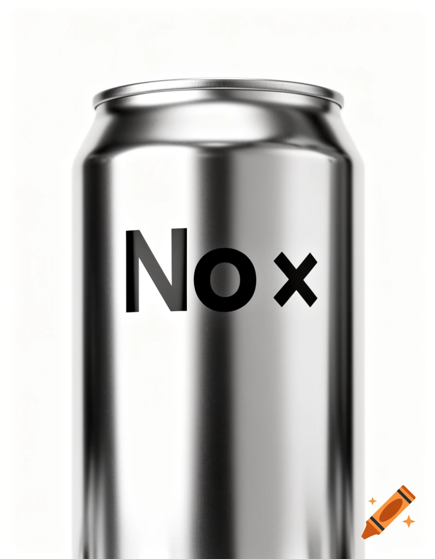 A shiny metallic soda can with the text 'No x' written on its side.
