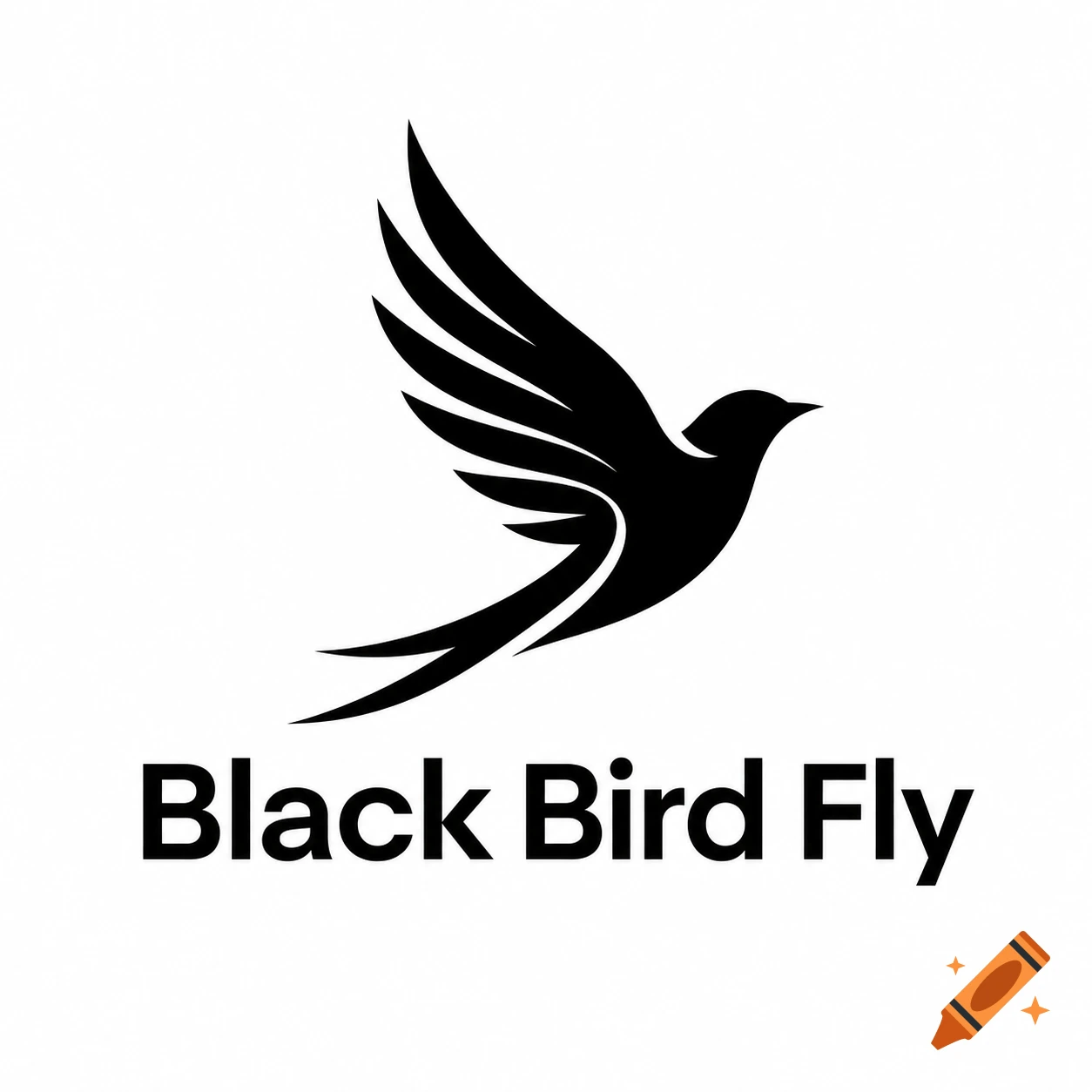 Minimalist black bird flying logo with the text 'Black Bird Fly' on a white background.