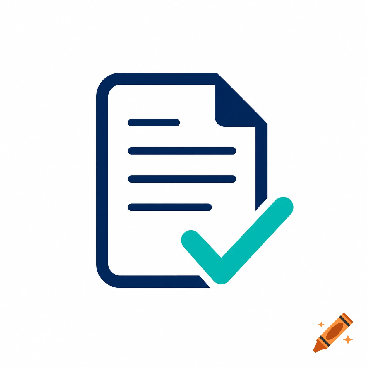 A navy blue document icon with a teal checkmark on a white background, in a clean, vector style.