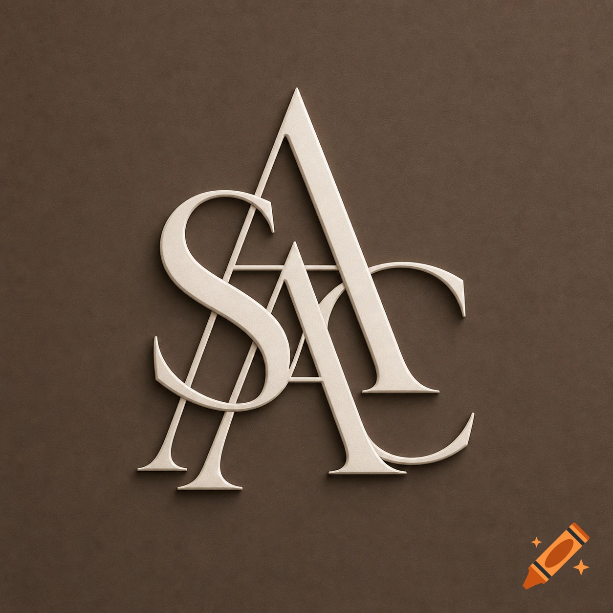 Elegant cream-colored monogram logo of letters ASAC, embossed on a mocha brown background.