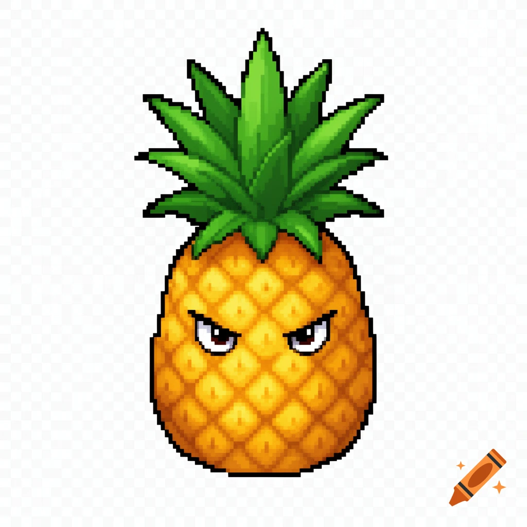 16-bit pixel art game sprite of an angry pineapple with green leaves on a transparent background.