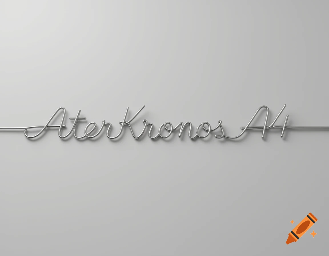 The words "AterKronos A4" rendered as thin metallic wire text, casting shadows on a light grey background.