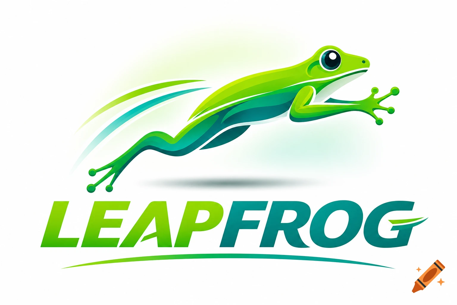 A stylized green frog leaps over the gradient text 'LEAPFROG' in a dynamic logo design.