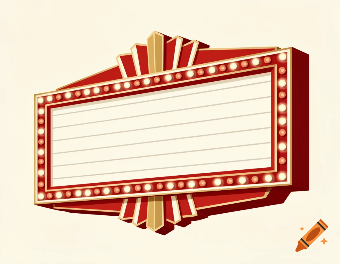 A blank 1950s-style red and gold movie marquee with lights, depicted in a clean vector art style, seen from an angle.