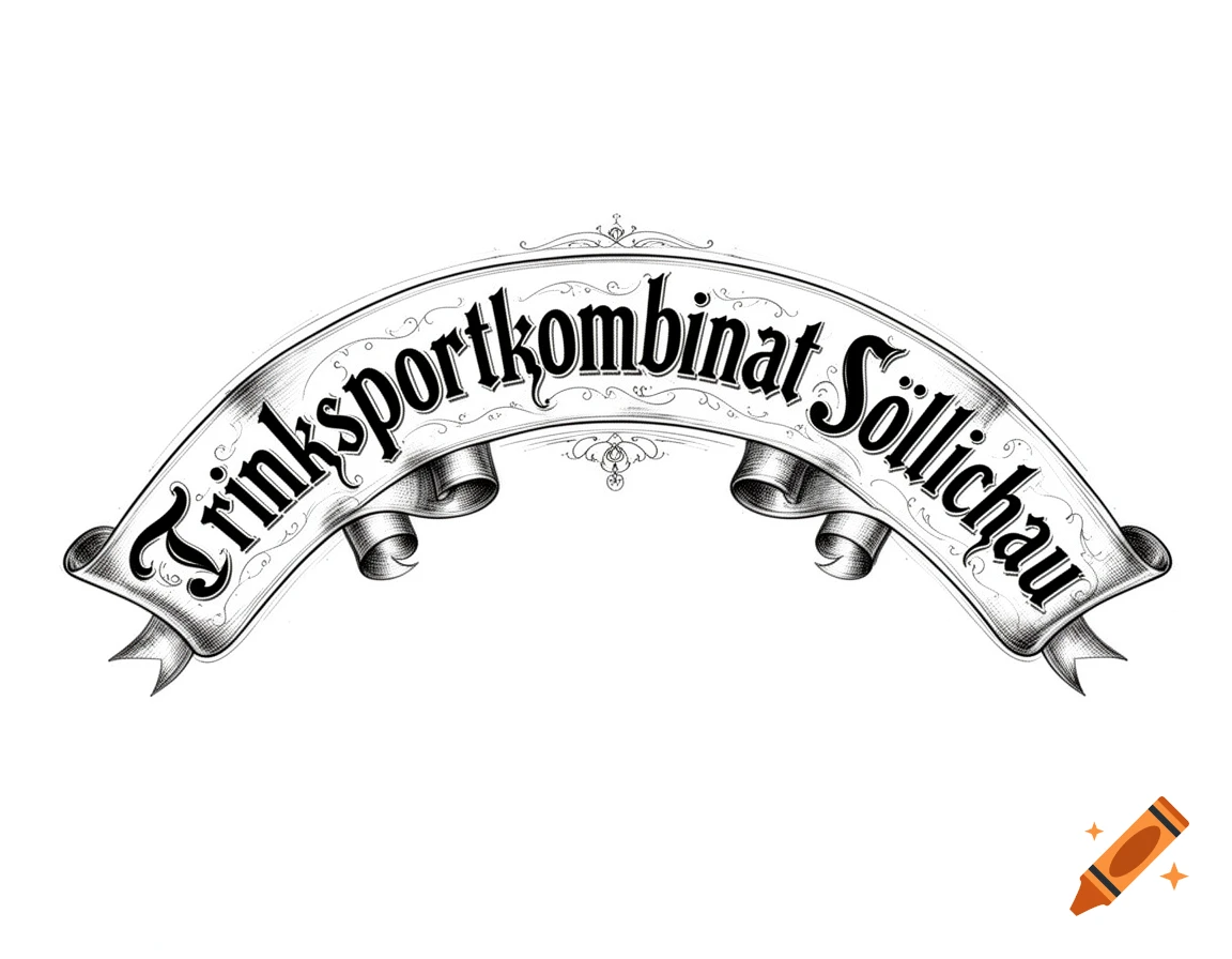 An ornate black and white banner with the text 'Trinksportkombinat Söllichau' in an old-fashioned script.