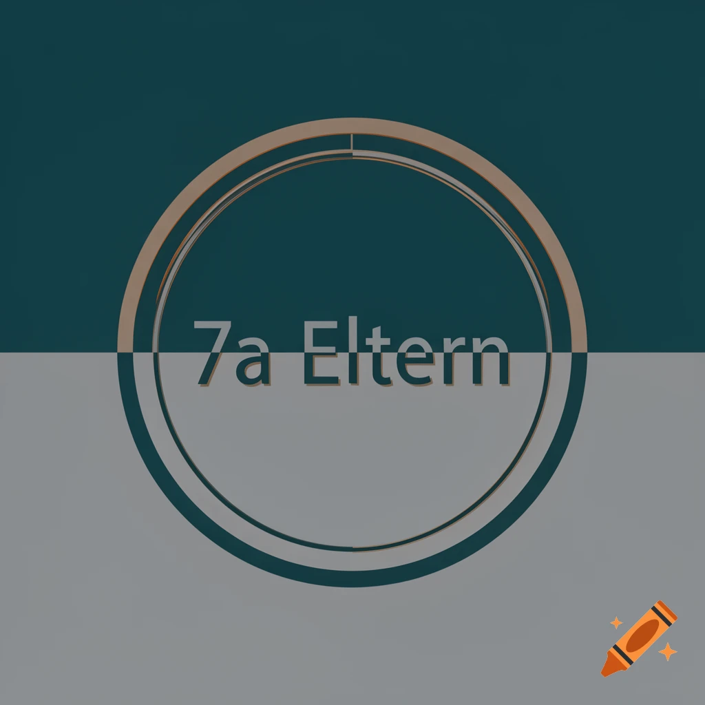 A graphic logo with the text "7a Eltern" in a double circle on a split teal and grey background.