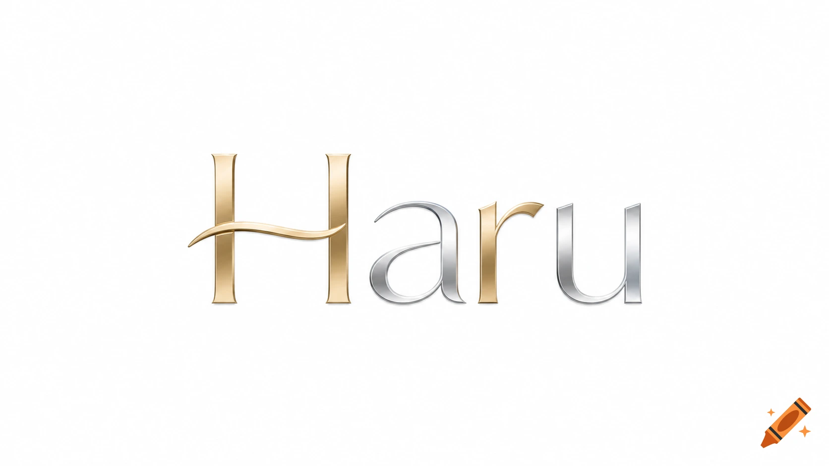 The word 'Haru' rendered in elegant gold and silver metallic text on a white background.