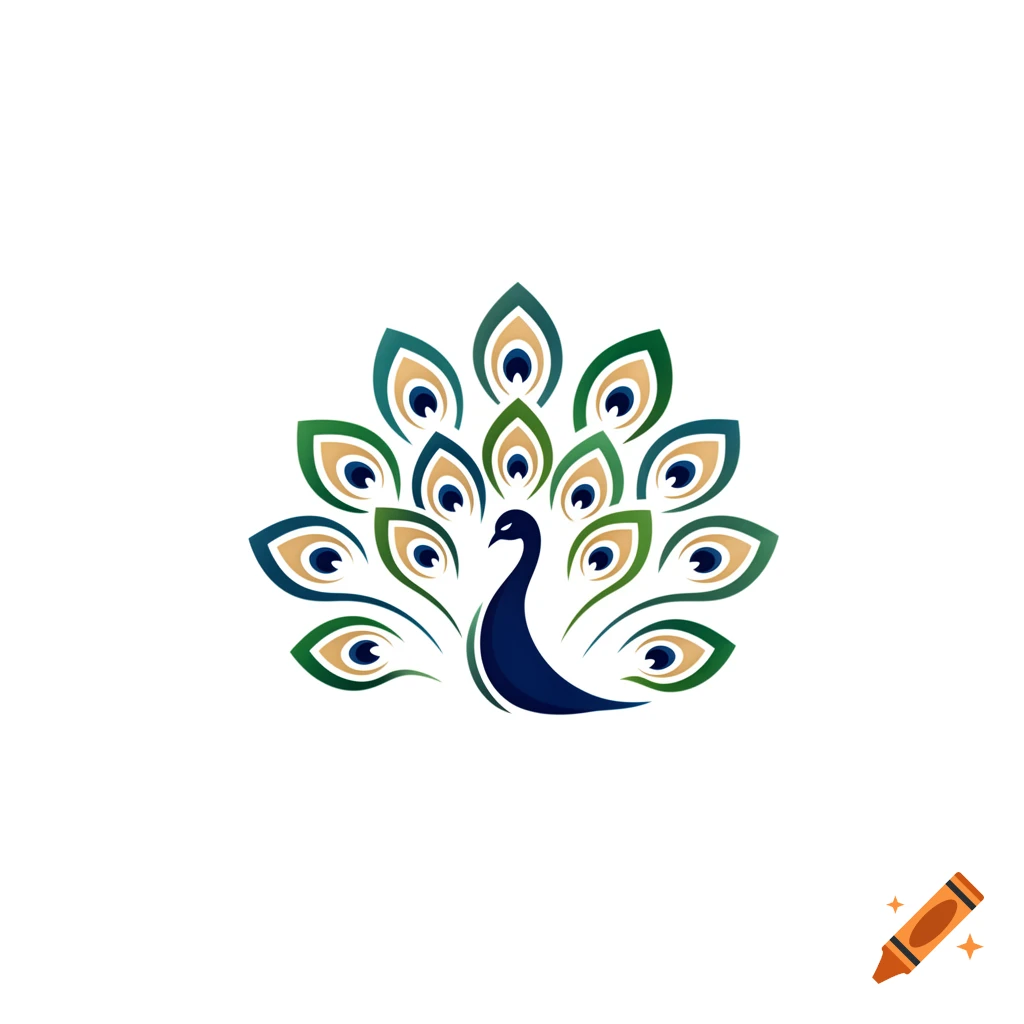 A stylized peacock logo with a dark blue body and fanned tail feathers in green, gold, and blue.