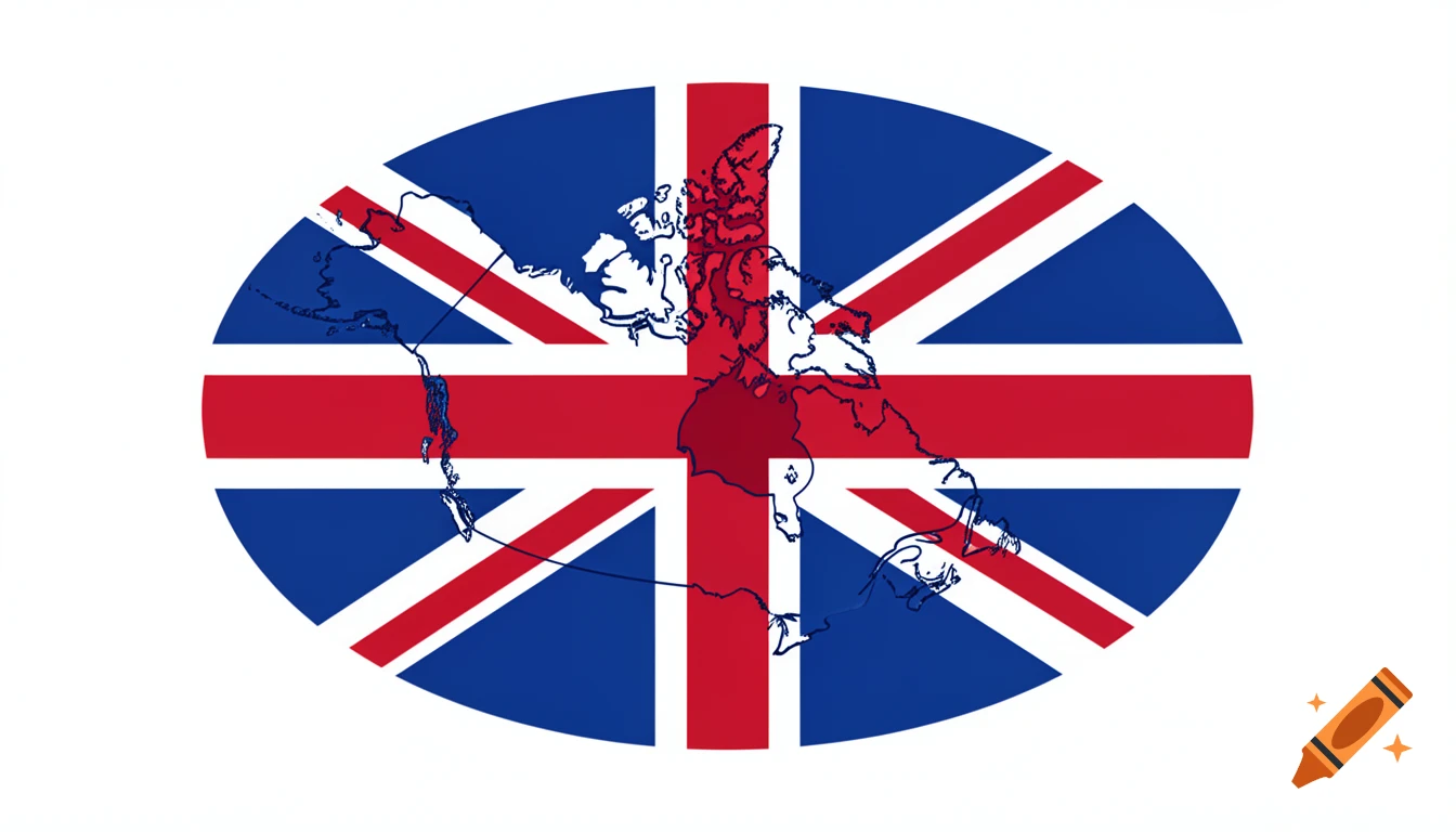 An oval image featuring a map of Canada overlaid on a British Union Jack flag.