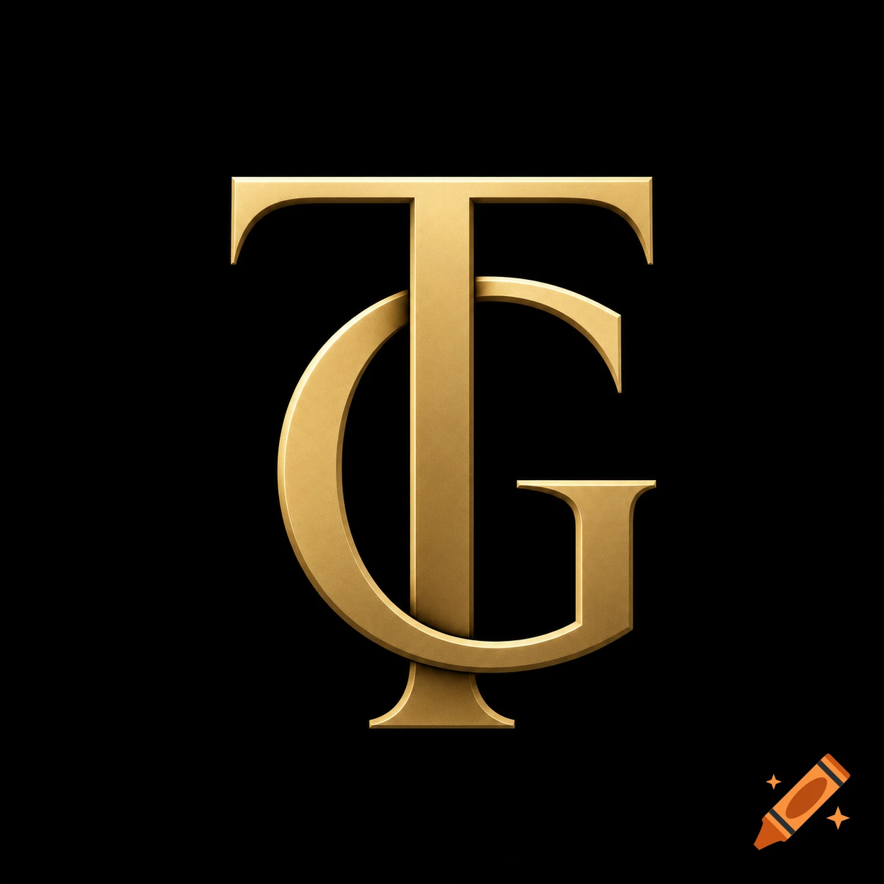 Golden metallic intertwined monogram logo of letters T and G on a black background.