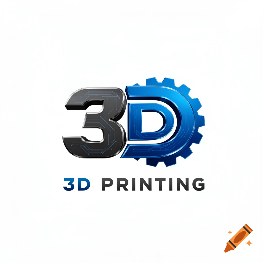 A professional 3D printing logo featuring stylized black and blue '3D' text with circuit patterns, and '3D PRINTING' below.