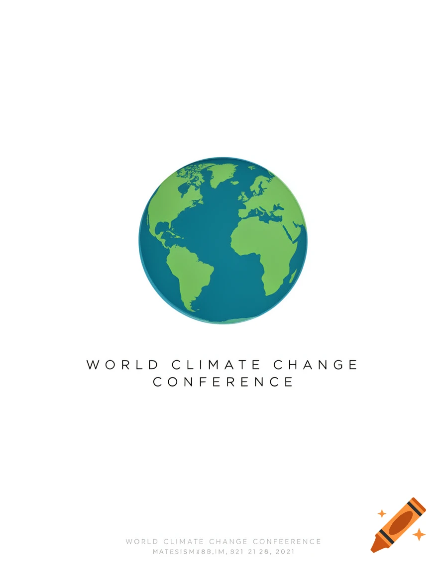 A minimalist poster featuring a green and blue globe above the black text "WORLD CLIMATE CHANGE CONFERENCE" on a white background.