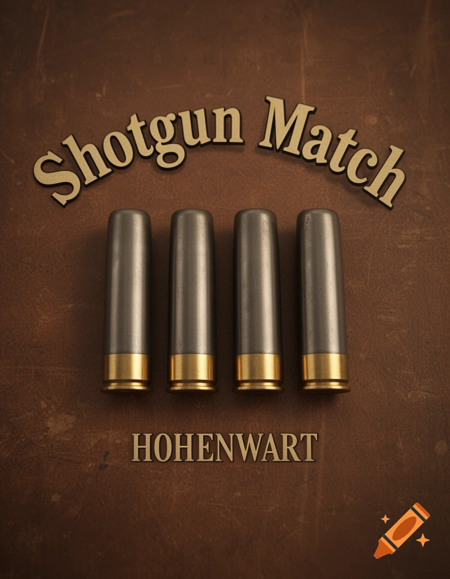 Four metallic shotgun shells on a textured brown background, with "Shotgun Match" curved above and "HOHENWART" below.
