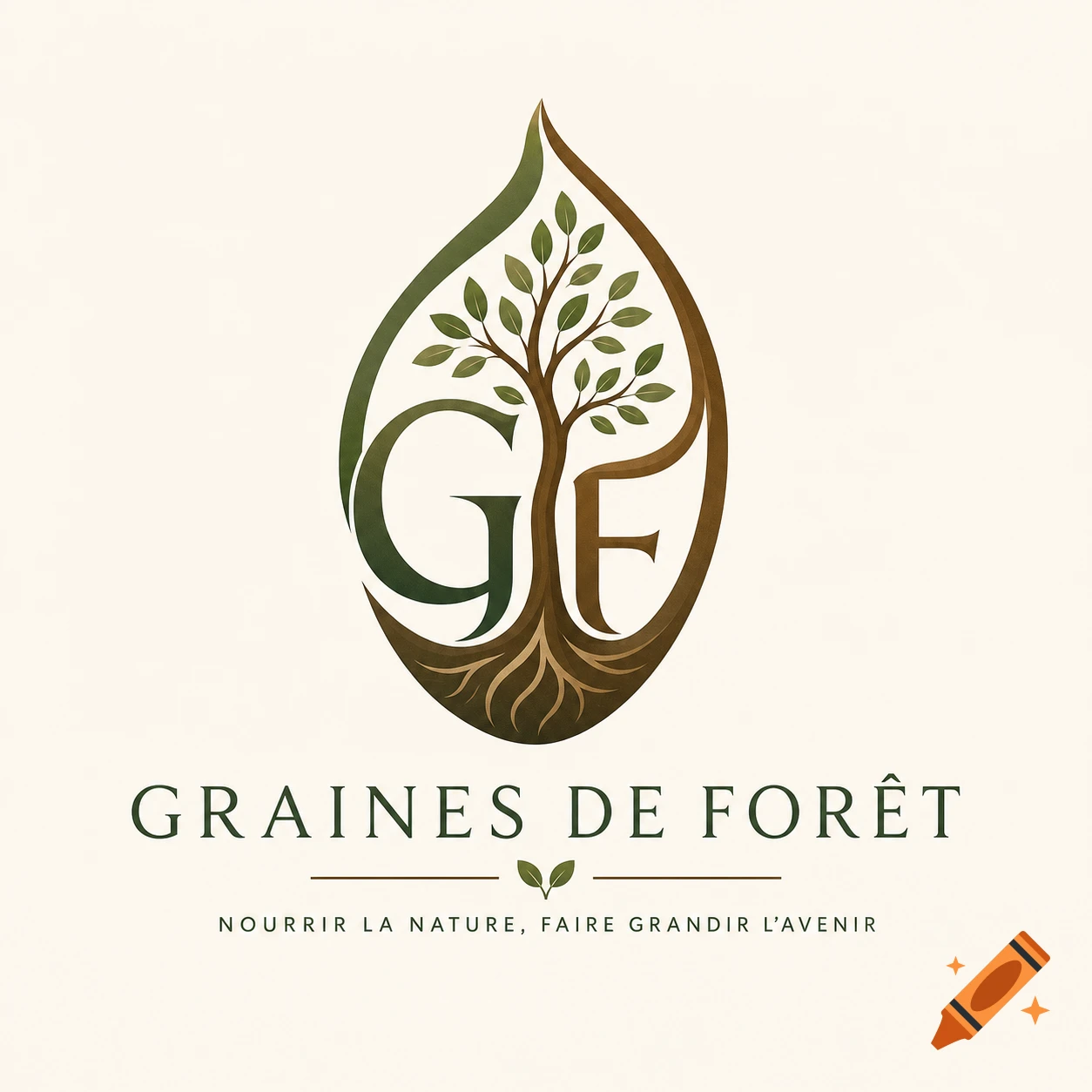 A stylized logo featuring a tree with roots forming the letters 'G' and 'F' inside a leaf or seed shape. Below, text reads 'GRAINES DE FORÊT' and 'NOURRIR LA NATURE, FAIRE GRANDIR L'AVENIR'.