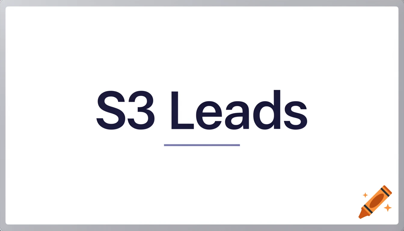 Dark blue text 'S3 Leads' with an underline on a white background, framed in grey.