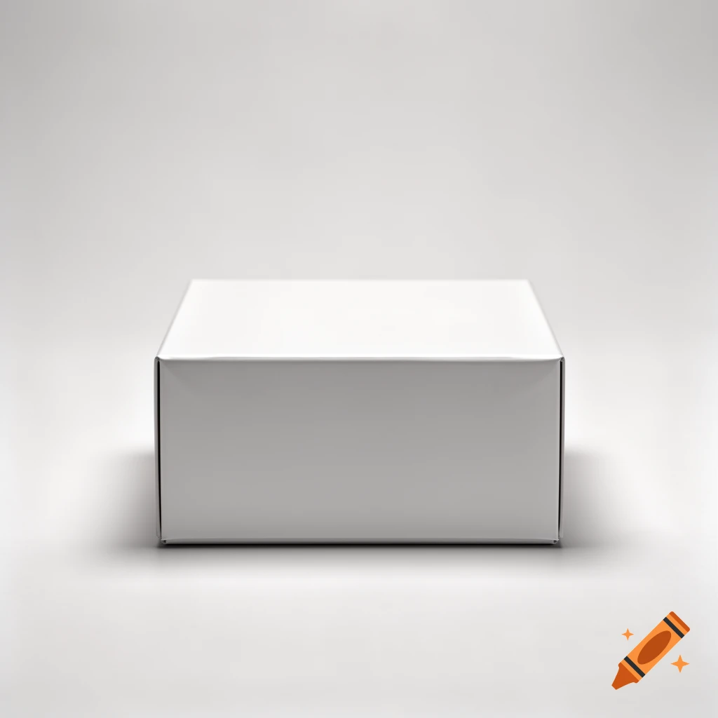 A plain white, unopened rectangular box on a light grey background.