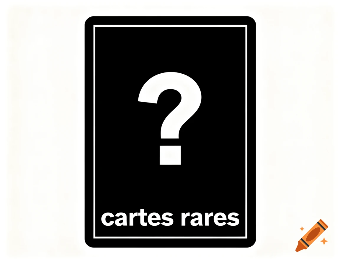 Black playing card with a white question mark and the text "cartes rares".