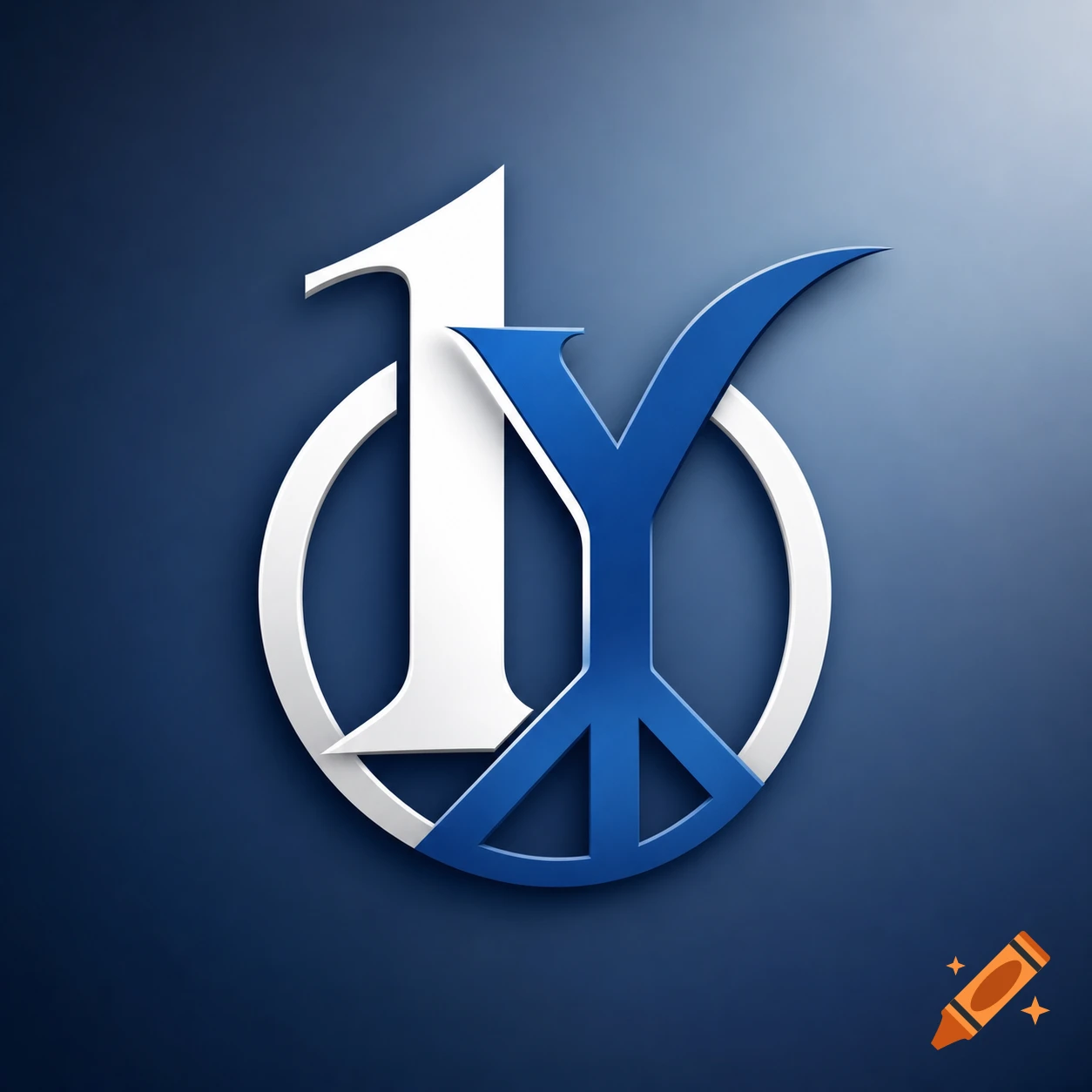 A 3D logo featuring a white number '1' and blue letter 'Y' intertwined, with a white circle forming a blue peace sign, on a blue gradient background.