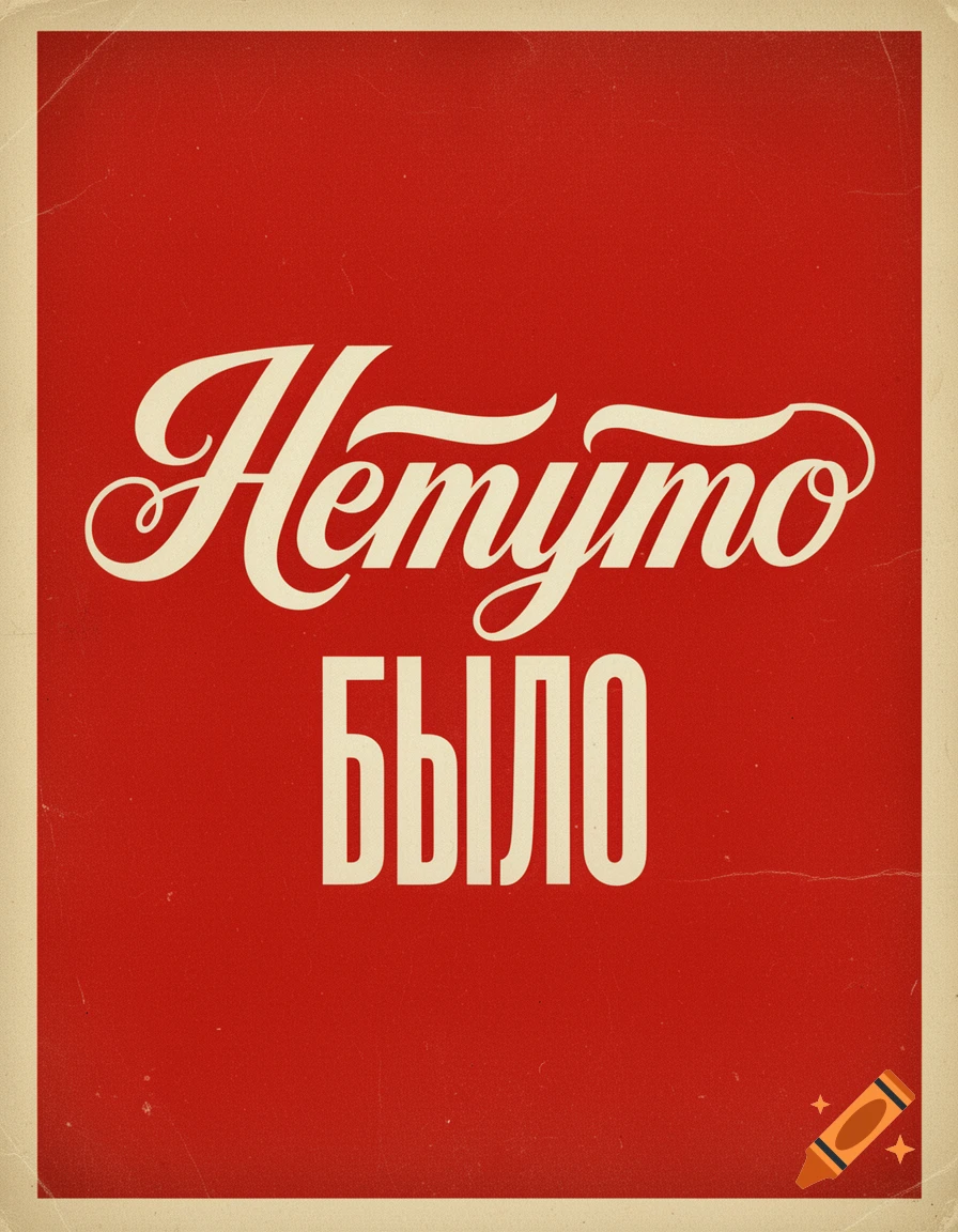 A 1970s Soviet-style propaganda poster with a red background and white text. The top line says 'Нетутто' in cursive, and 'БЫЛО' below in bold sans-serif.