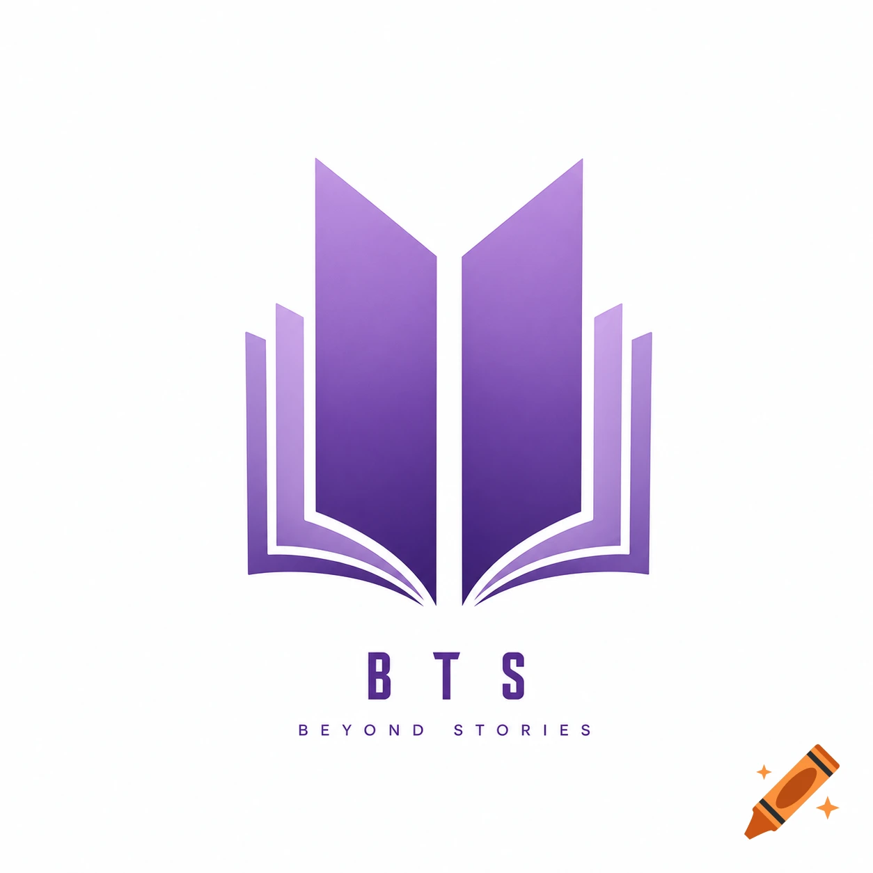 A minimalist purple logo combining the BTS symbol with an open book, featuring the text 'BTS' and 'BEYOND STORIES'.