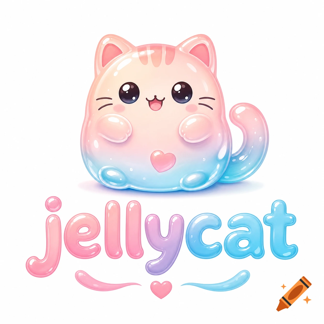 A cute, stylized, jelly-like cat logo in pink and blue pastel colors with the word 'jellycat' below it.