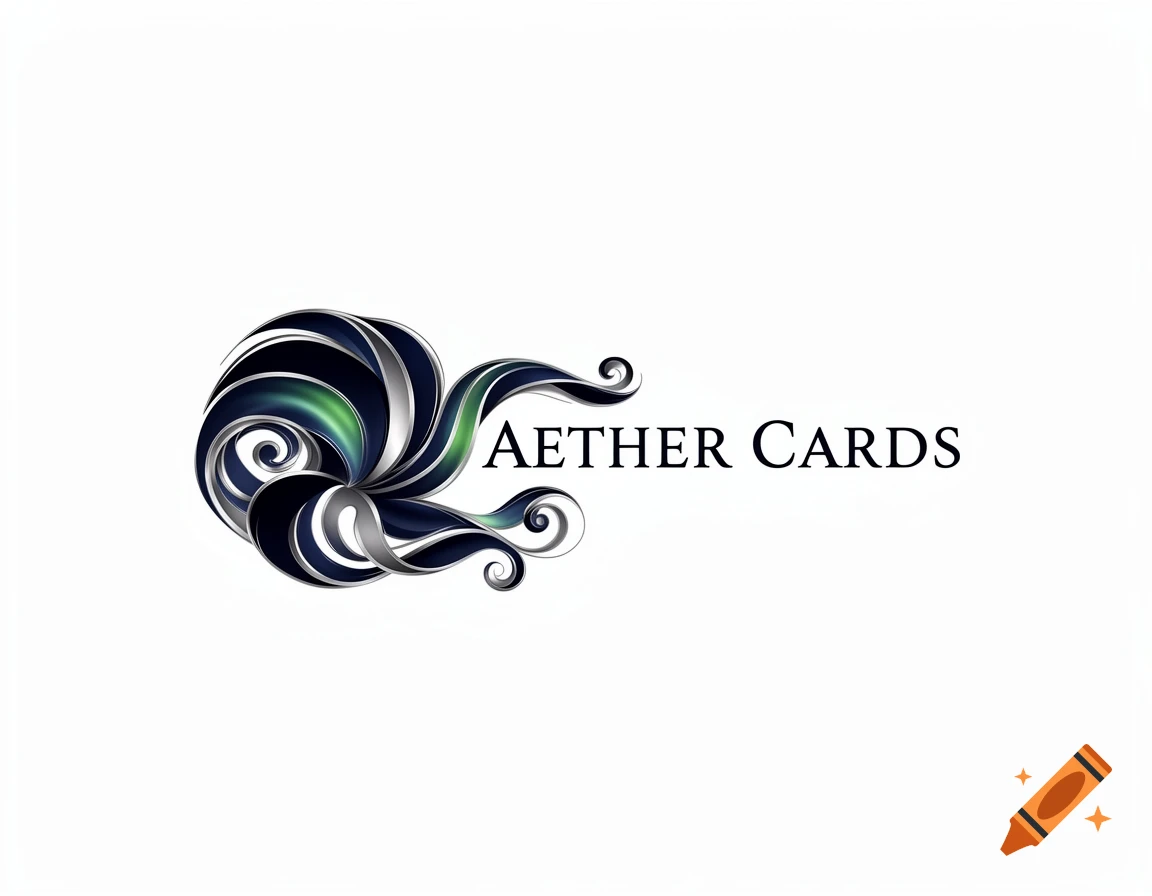 A logo with stylized green and silver ribbon-like shapes and the text "AETHER CARDS" on a white background.