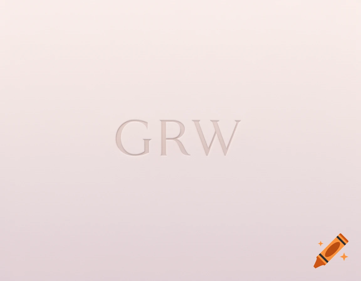 Embossed letters 'GRW' on a light, subtly textured pink background.