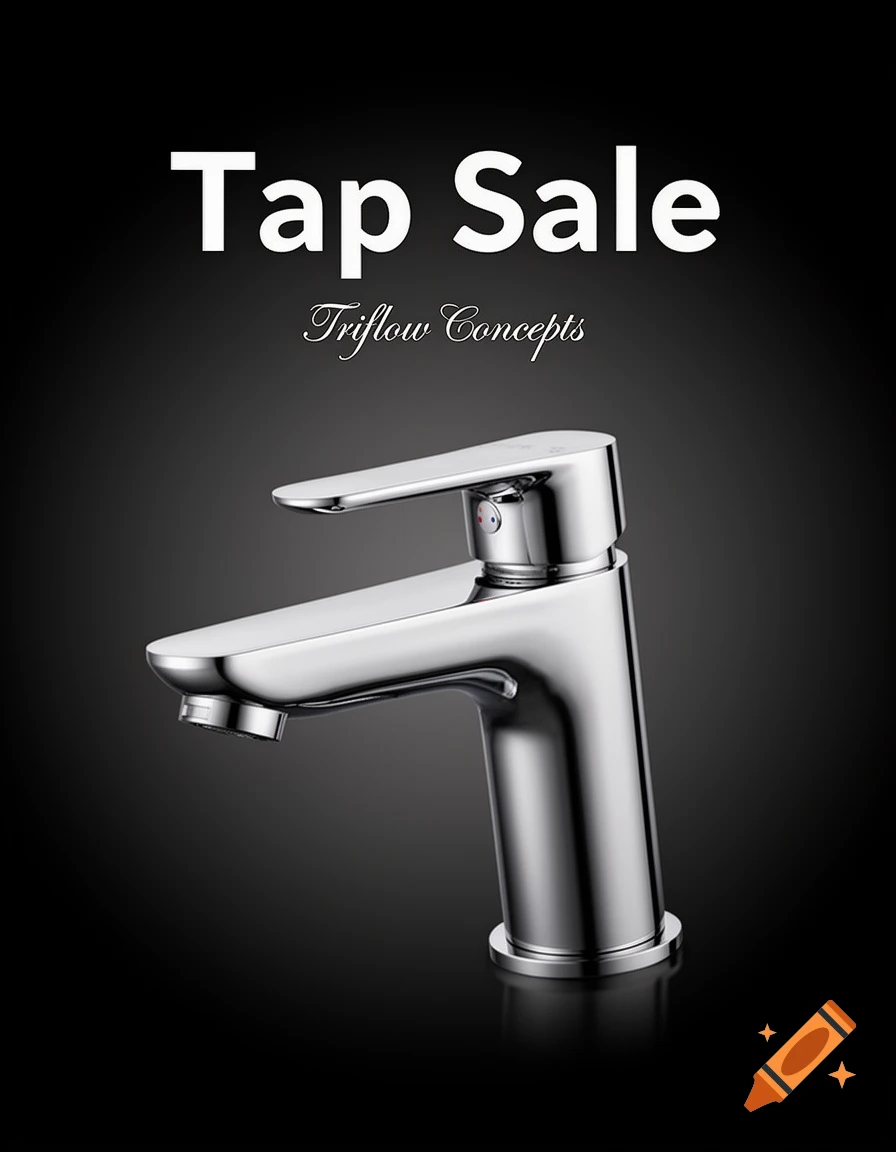 A polished chrome faucet is displayed on a dark gradient background with "Tap Sale" and "Triflow Concepts" text.
