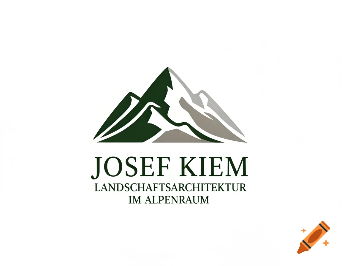 Logo for Josef Kiem Landschaftsarchitektur im Alpenraum, featuring stylized green and grey mountains with the business name.