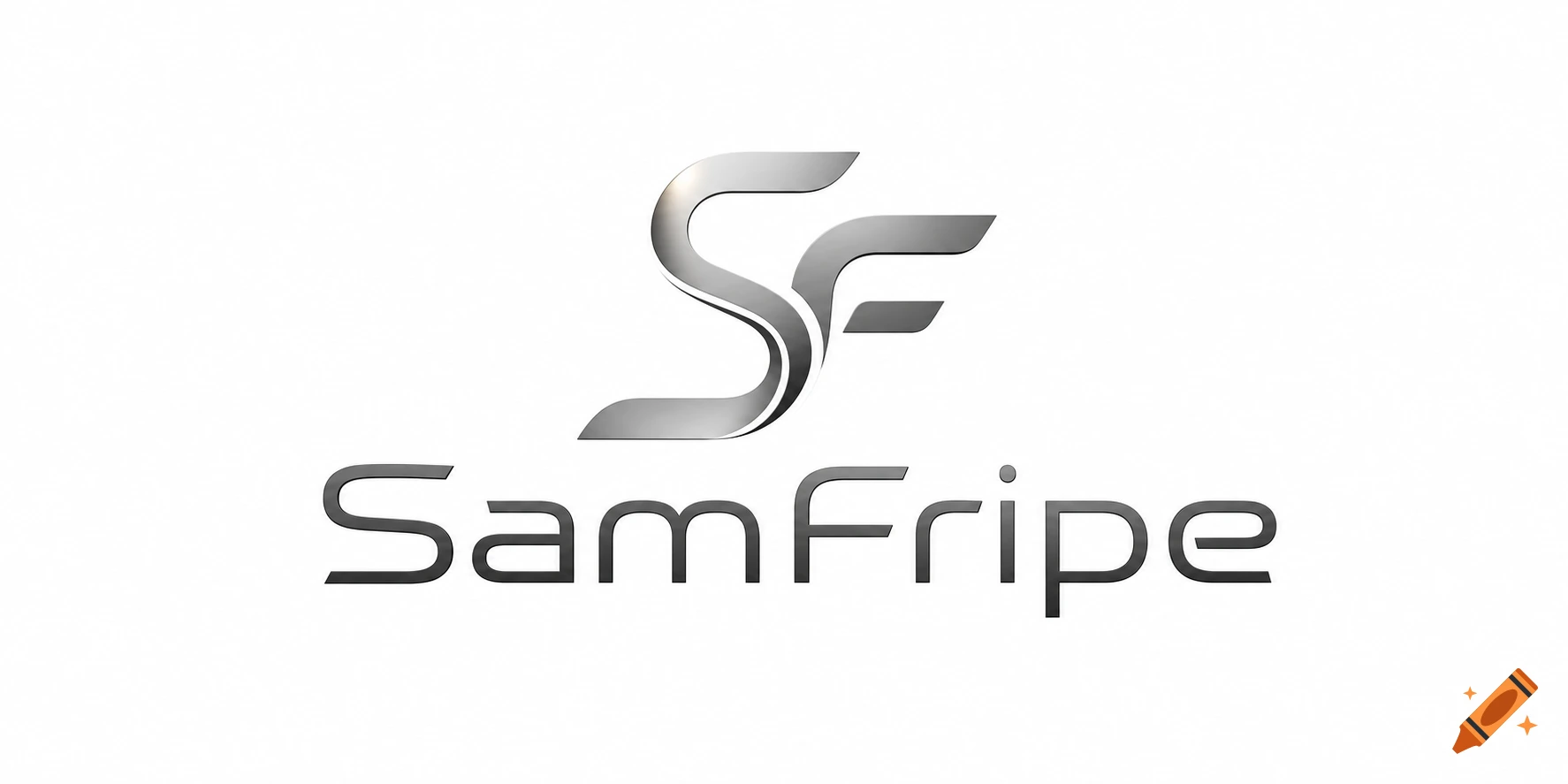 A modern, minimalist logo for SamFripe, featuring stylized silver metallic letters 'SF' above the dark gray word 'SamFripe' on a white background.