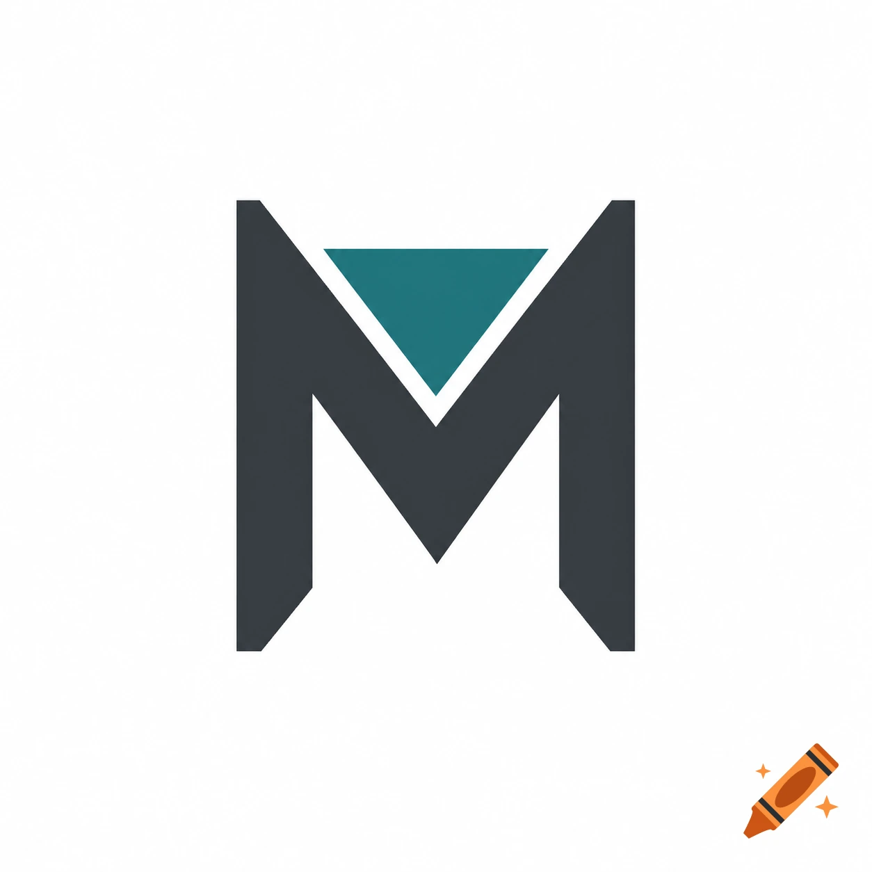 A stylized letter M logo in dark grey with a teal triangular accent at the top center, on a white background.