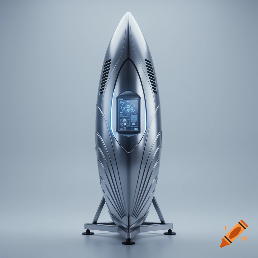 A futuristic, metallic microbial aerosol sampler with a glowing data screen, standing on a tripod base.