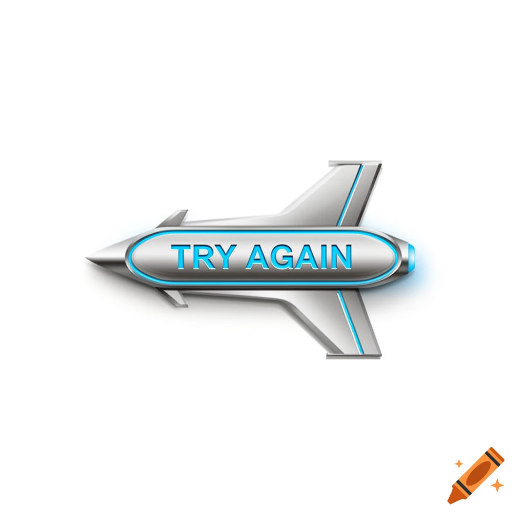 A silver rocket-shaped button with a blue glow and the text "TRY AGAIN" on a white background.