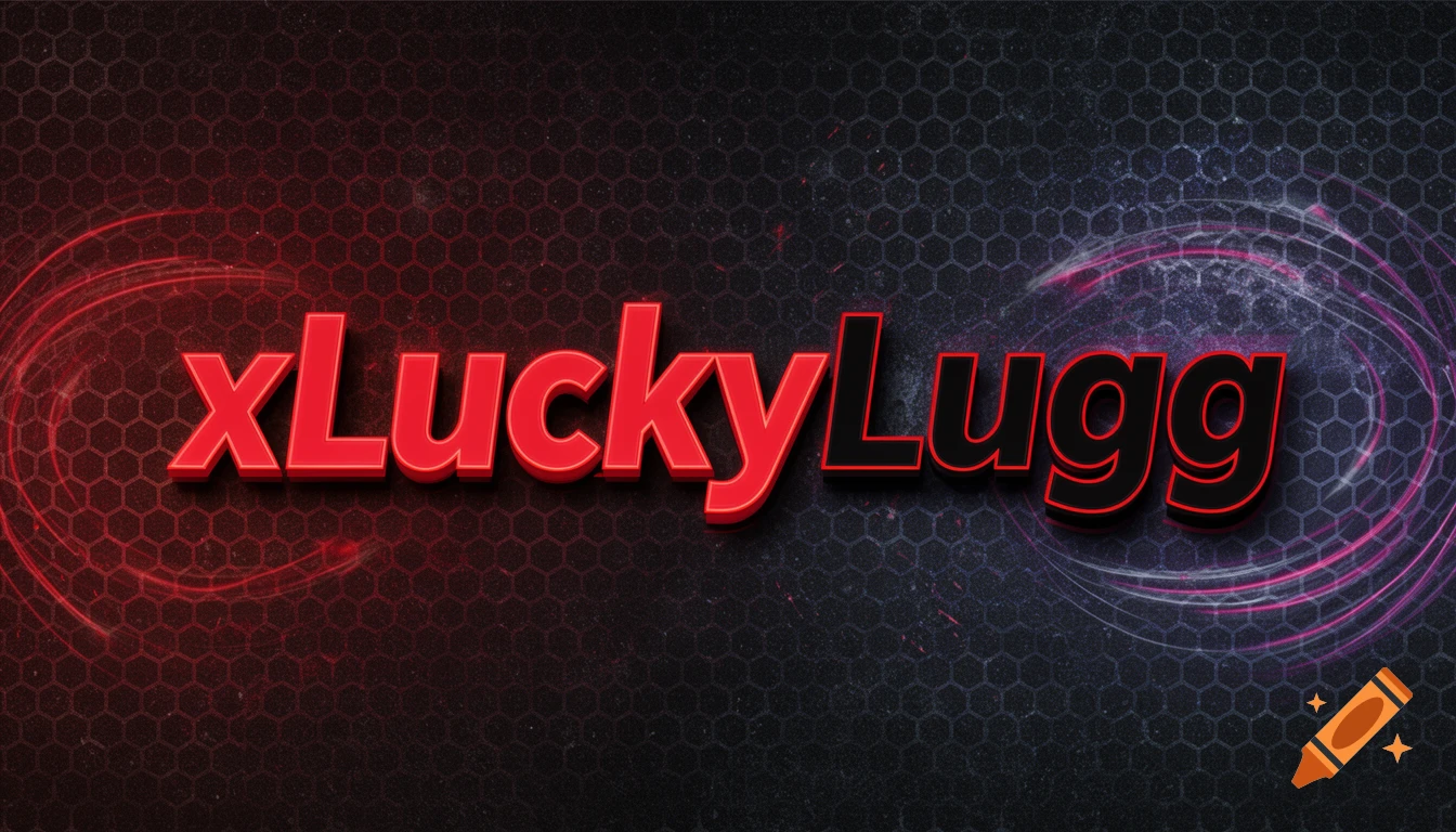 A red and black 3D stylized text logo for 'xLuckyLugg' on a dark hexagonal background with glowing red and purple swirls.