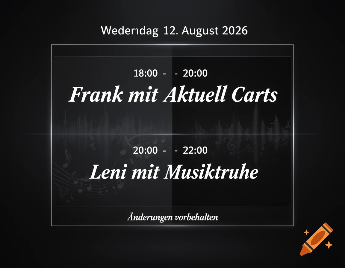 A black and white broadcast schedule for Wedendag, August 12, 2026, listing programs with times and names.