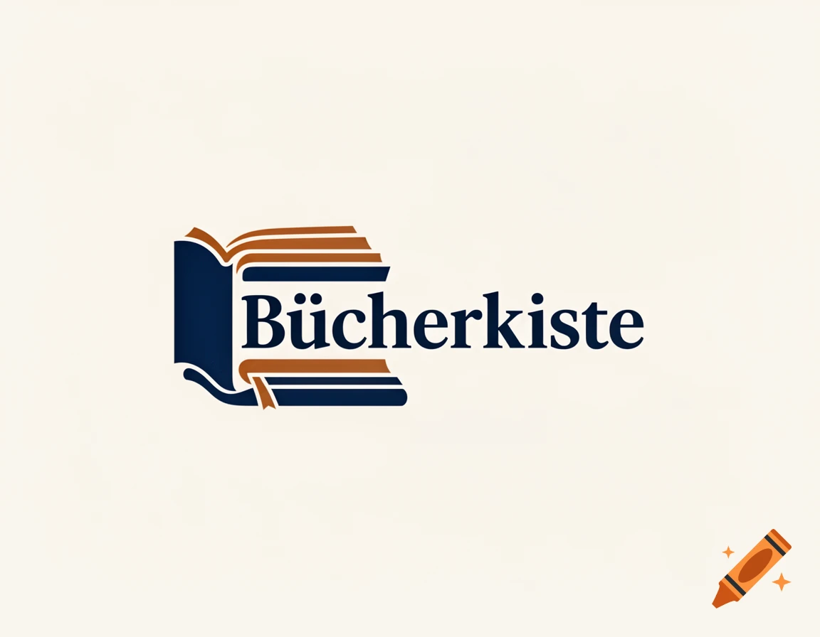 A logo featuring a stylized open book in dark blue and brown, with the word "Bücherkiste" in dark blue text on a light background.