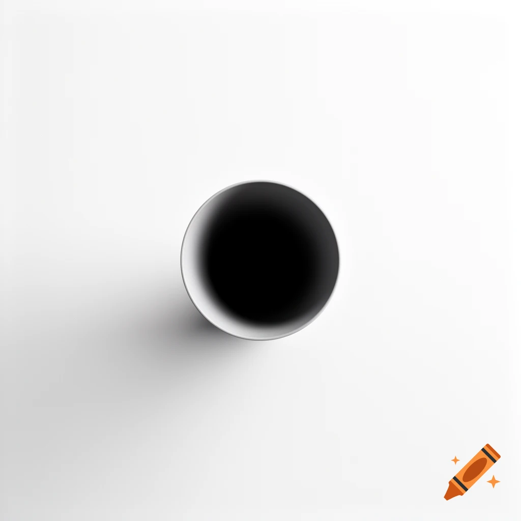 A dark, circular hole with a white rim against a stark white background, resembling a gun barrel.