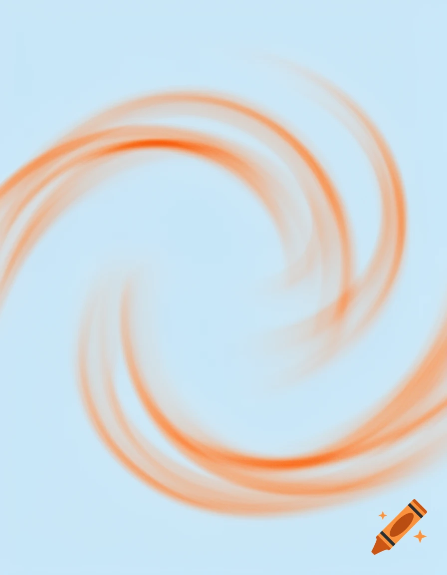 Blurry orange lines form a swirl against a light blue background.