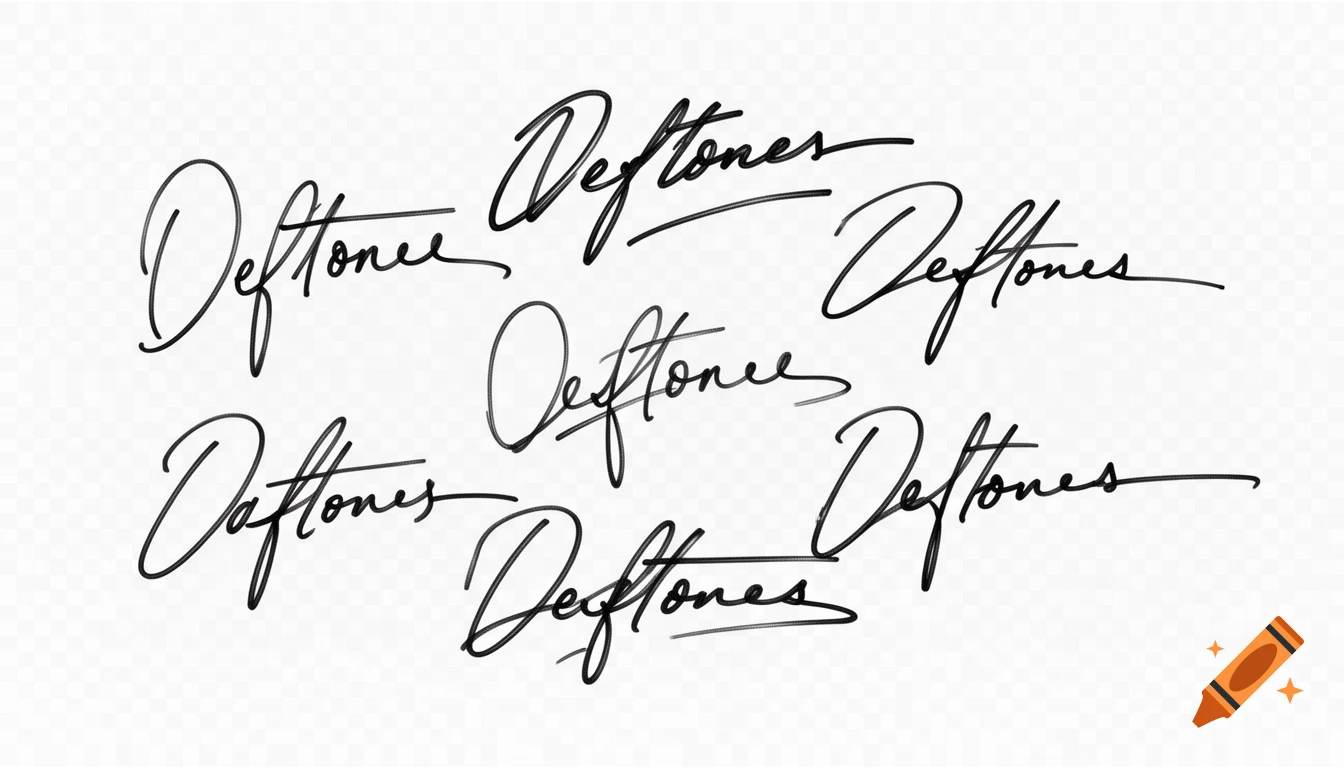 Multiple black script autographs of the word 'Deftones' on a transparent background.