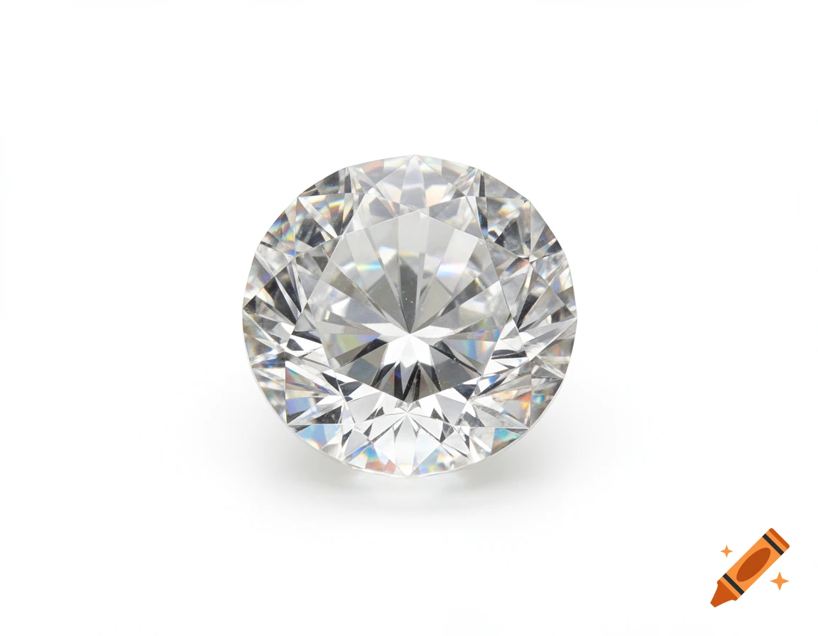 A brilliant cut diamond with many facets reflecting light, isolated on a white background.