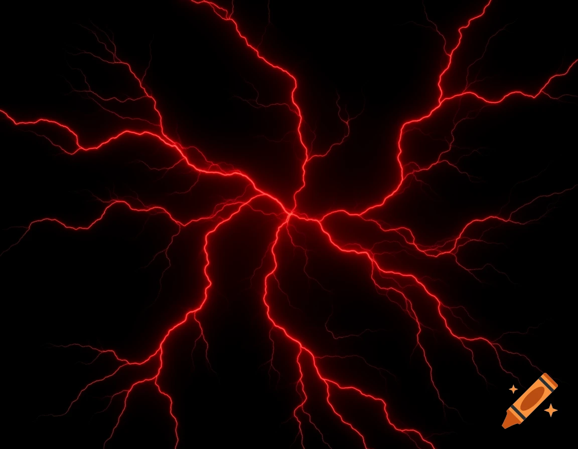 Bright red lightning bolts branch and spread across a stark black background.