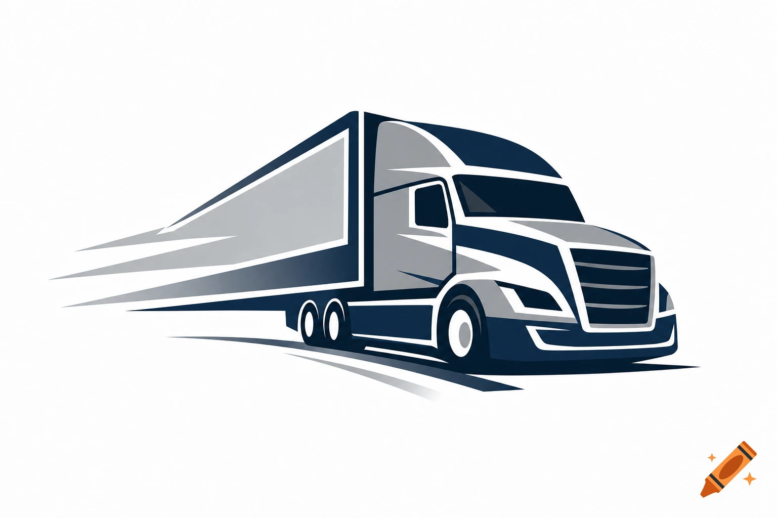 A minimalist blue and gray stylized logo of a semi-truck with dynamic motion lines.