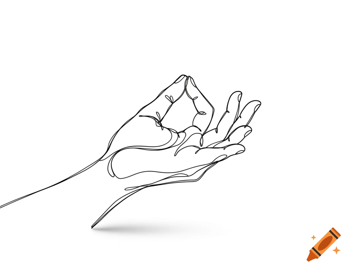 A minimalist one-line drawing of a hand performing the Parana Mudra gesture against a white background.