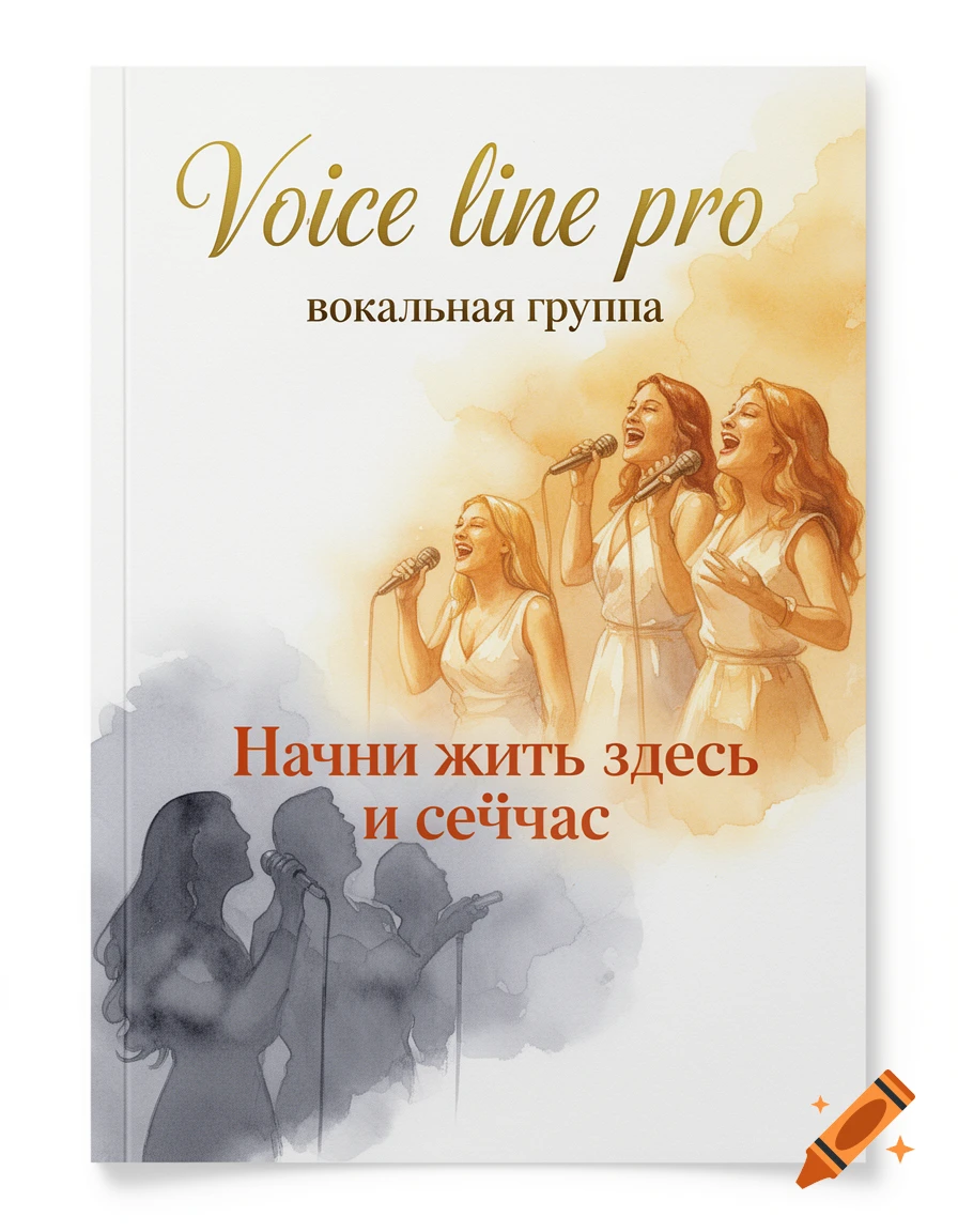 Watercolor illustration of a book cover with three women singing into microphones in warm tones, transitioning from gray silhouettes.