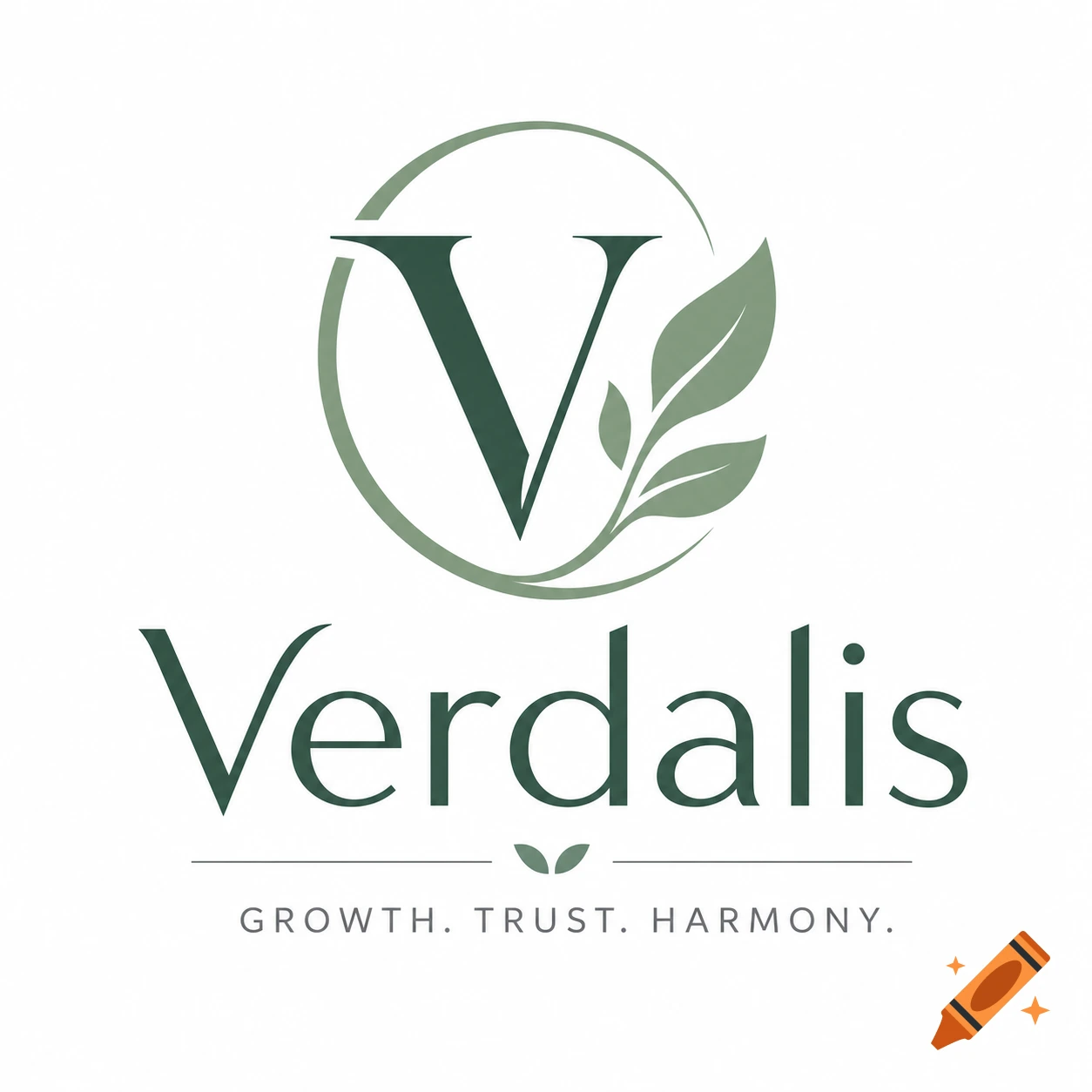 Green and gray logo with a stylized 'V' in a circle, a leafy branch, and the text 'Verdalis' above 'GROWTH. TRUST. HARMONY.'