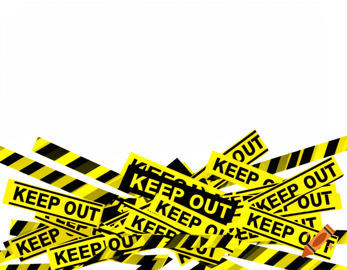 Yellow and black caution tapes with 'KEEP OUT' text clustered at the bottom of a white background, in a simple vector illustration style.
