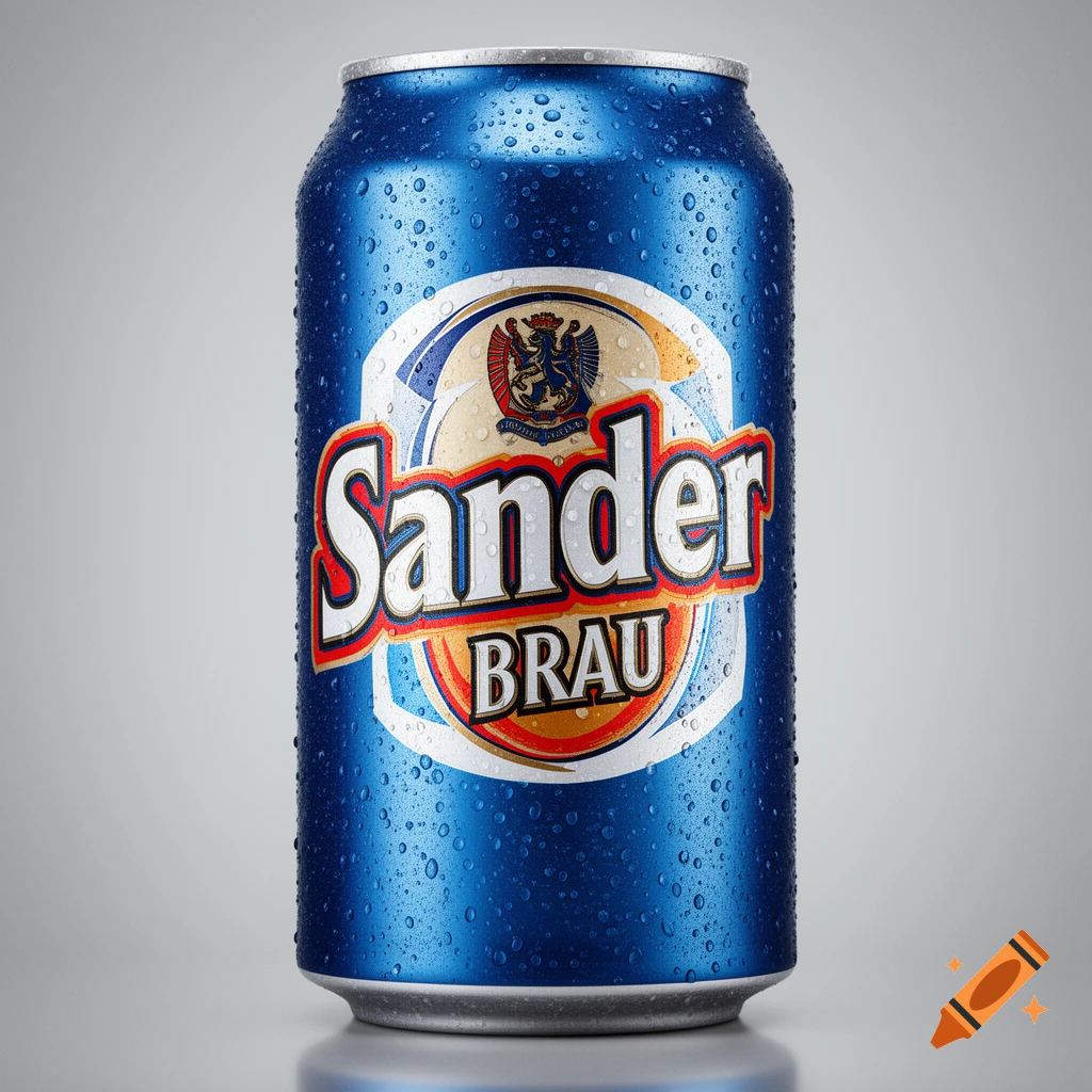 A photorealistic close-up of a cold, wet blue beer can with the