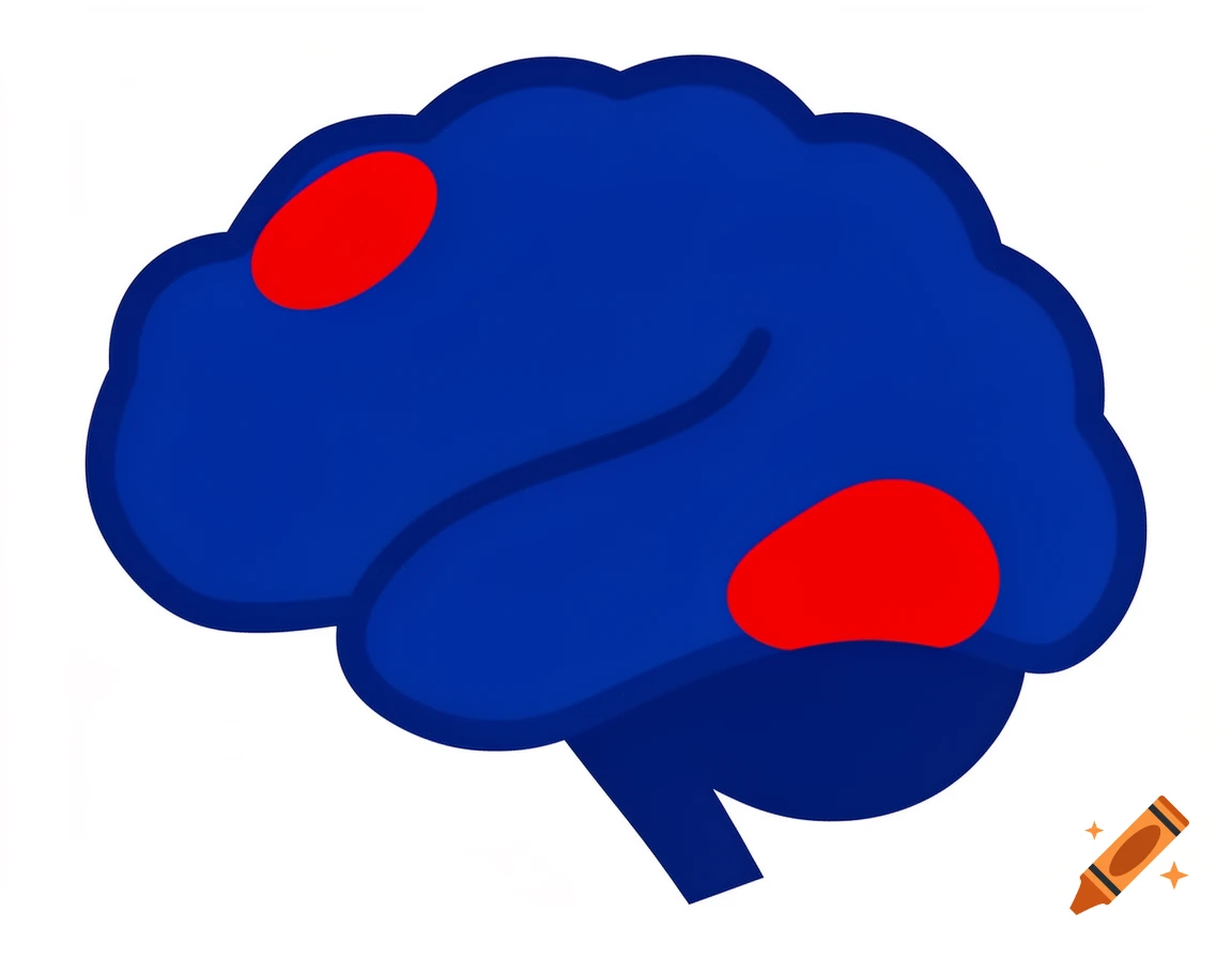 A blue brain with two red spots in a simple clipart style.