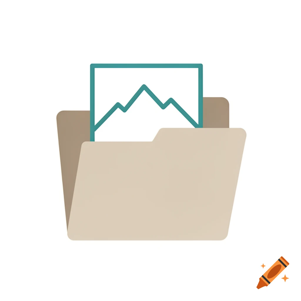 A simple icon depicting a beige file folder with a white document featuring a green mountain graph sliding into it.