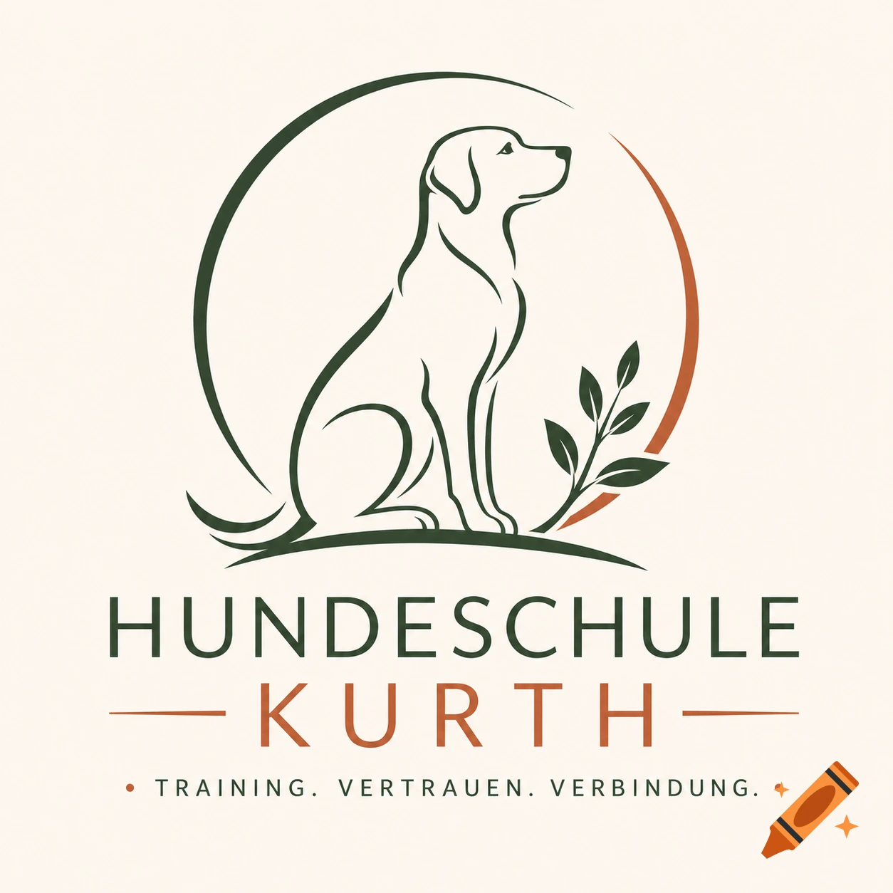 Logo for Hundeschule Kurth featuring a stylized dog silhouette in green, framed by partial circles and leaves, with text below.